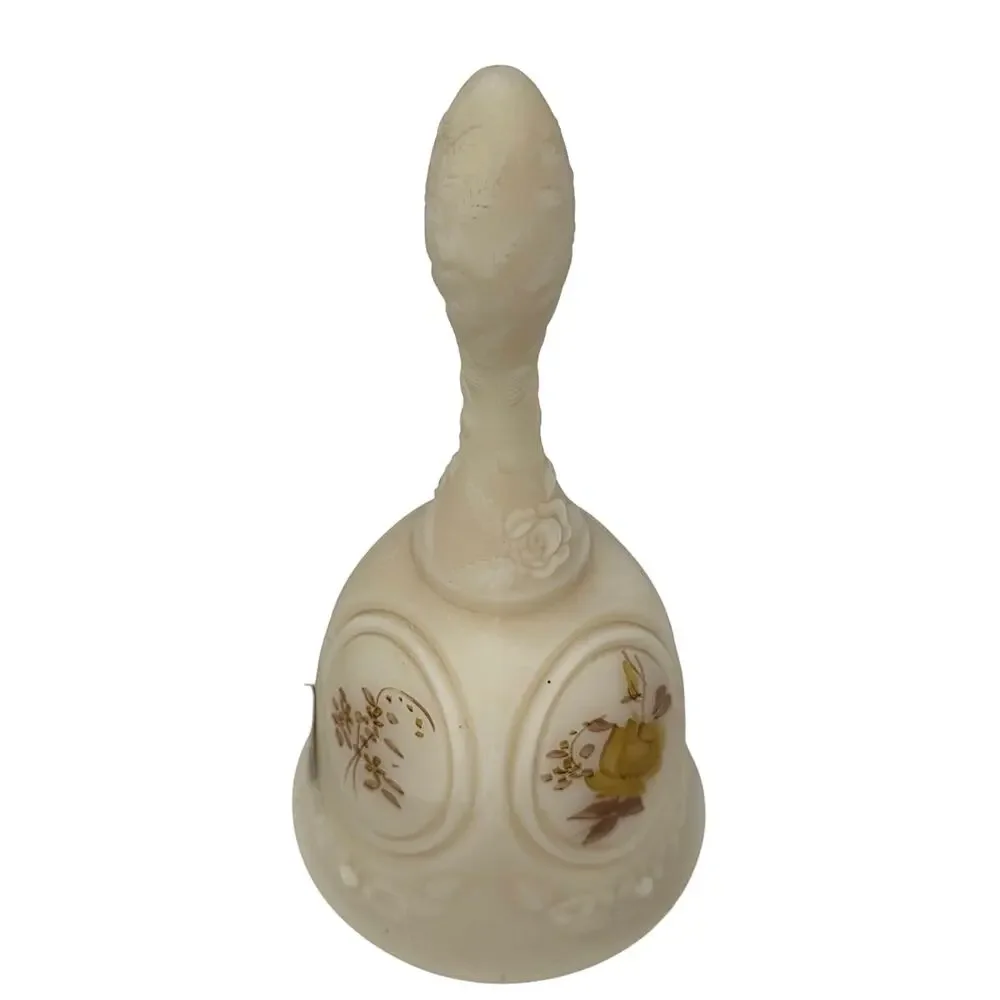 Vintage Fenton Chocolate Rose Satin Custard Glass Bell Signed Pam Bibbee